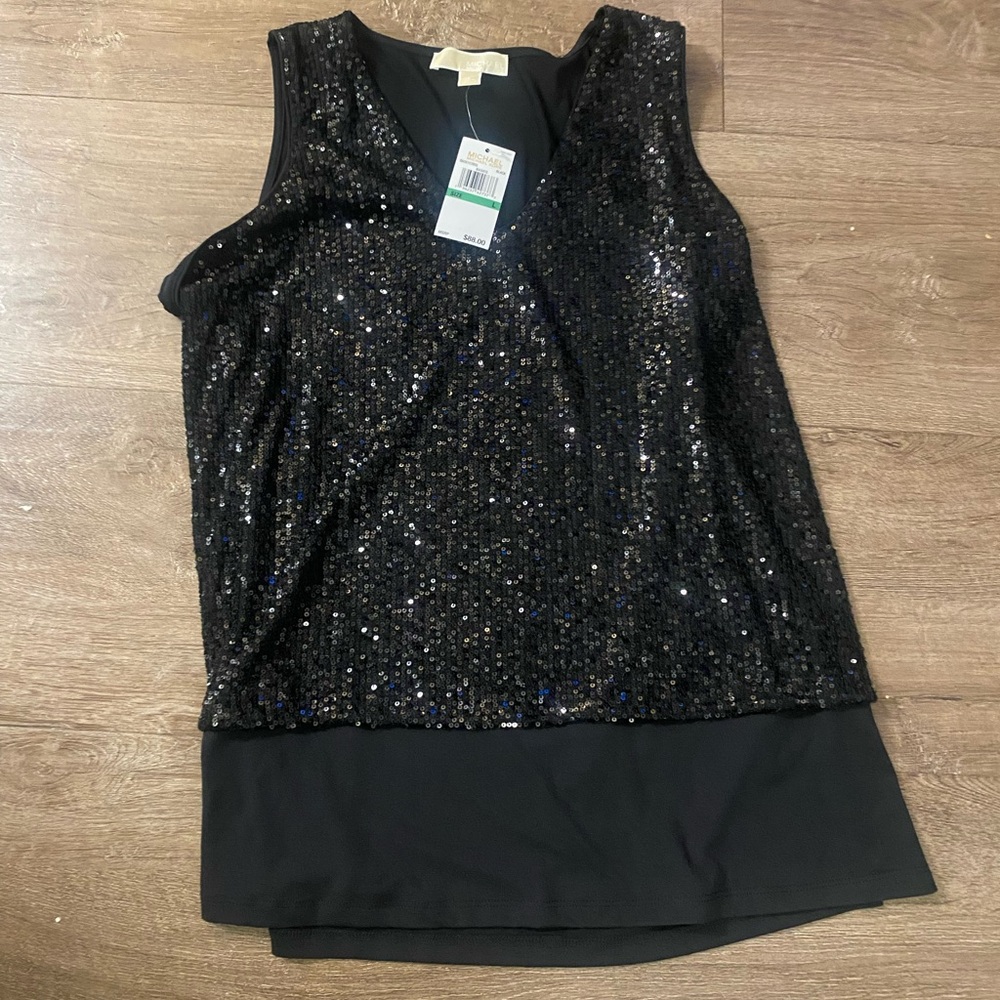 Michael Kors Black Sequin V-Neck Top